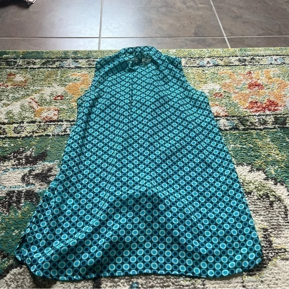 Michael Kors XS Teal Geometric Sleeveless Button-Down Tunic Blouse